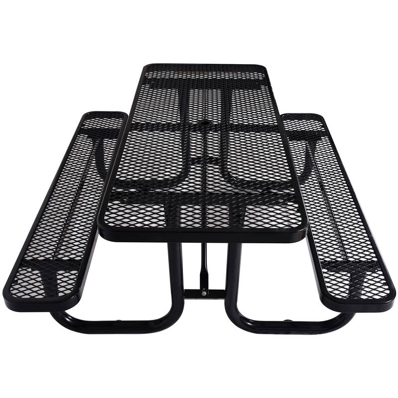 6FT Rectangular Outdoor Steel Picnic Table, Blue, with Umbrella Hole