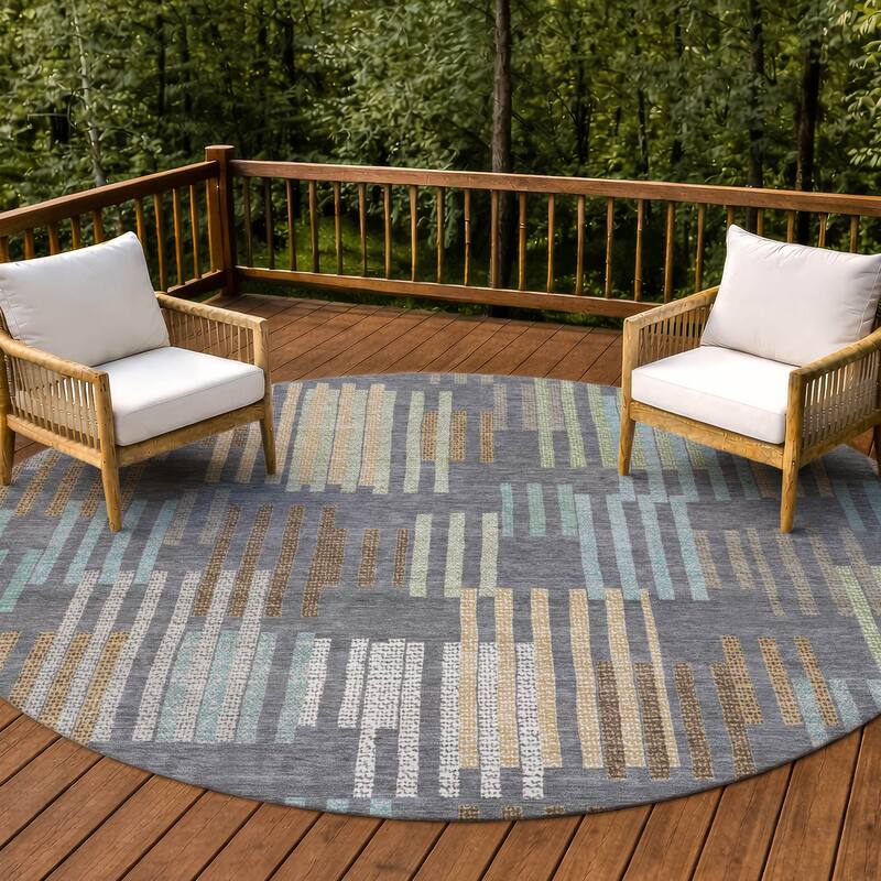 Machine Washable Indoor/ Outdoor Modern Pines Chantille Rug - Gray - 8' x 8'