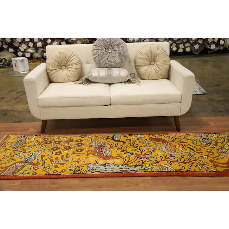 Hand Knotted Oriental 100% Wool Carpet Traditional Floral Oranges & Rust Ziegler Runner Rug - 8' 0'' X 2' 6''