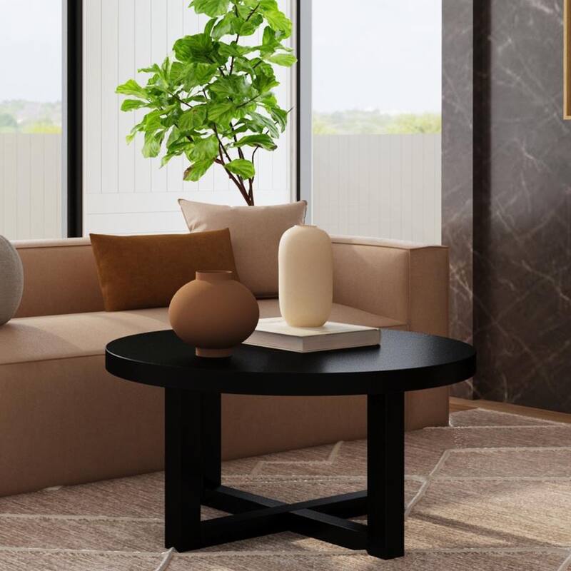 Christie Round Bayur Wood Coffee Table by East at Main - 36x36x18 - Black