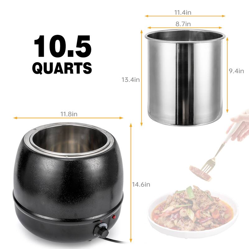 10.5QT Commercial Soup Kettle Warmer with Detachable Chafing Dish - 10.5 Quart