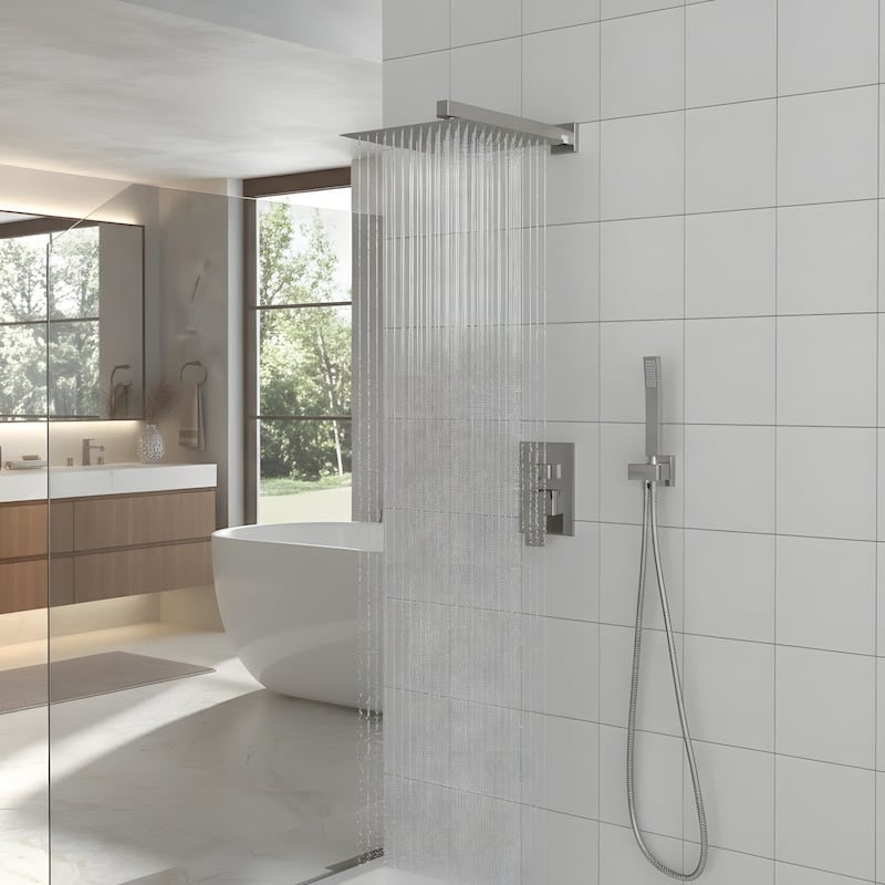 Wall Mounted Dual Shower Head Shower Set - 10" - Brushed Nickel