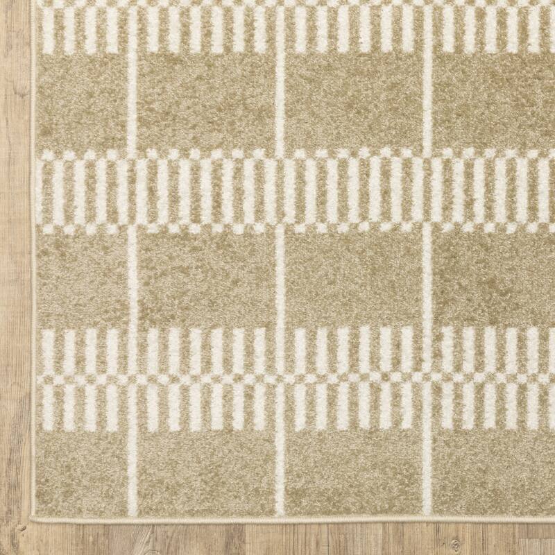 Quartz Scandinavian Modern Grid Beige/ Ivory Area Rug