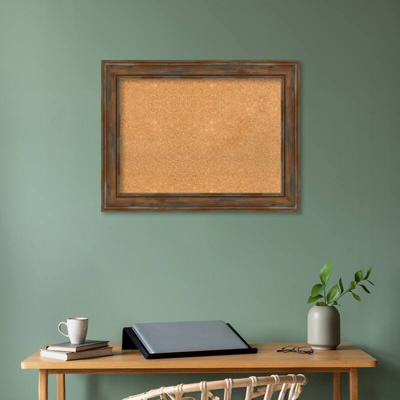 Alexandria Rustic Brown Wood Framed Natural Corkboard Bulletin Board, Organization Board, Pin Board