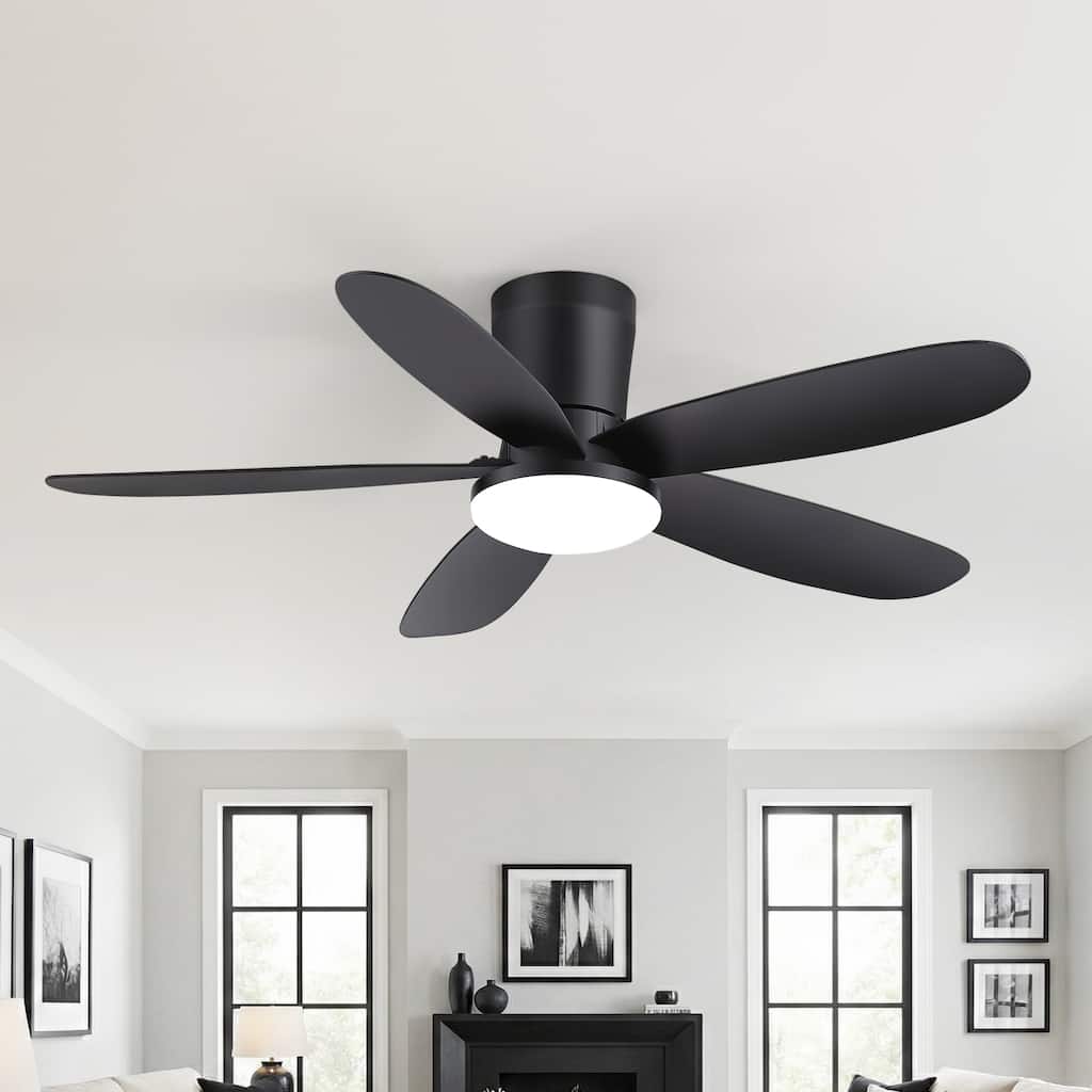 42-inch ABS 5-Blade Flush Mount Ceiling Fan with Dimmable LED Light and Remote
