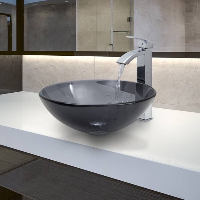 Vigo 16-1/2" Glass Bathroom Vessel Sink with Duris Single Hole - Chrome