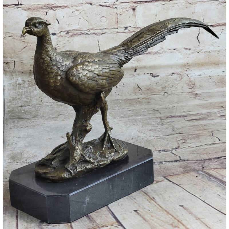 Pheasant Grouse Game Bird Hunter Bronze Marble Statue Wildlife Trophy Figurine