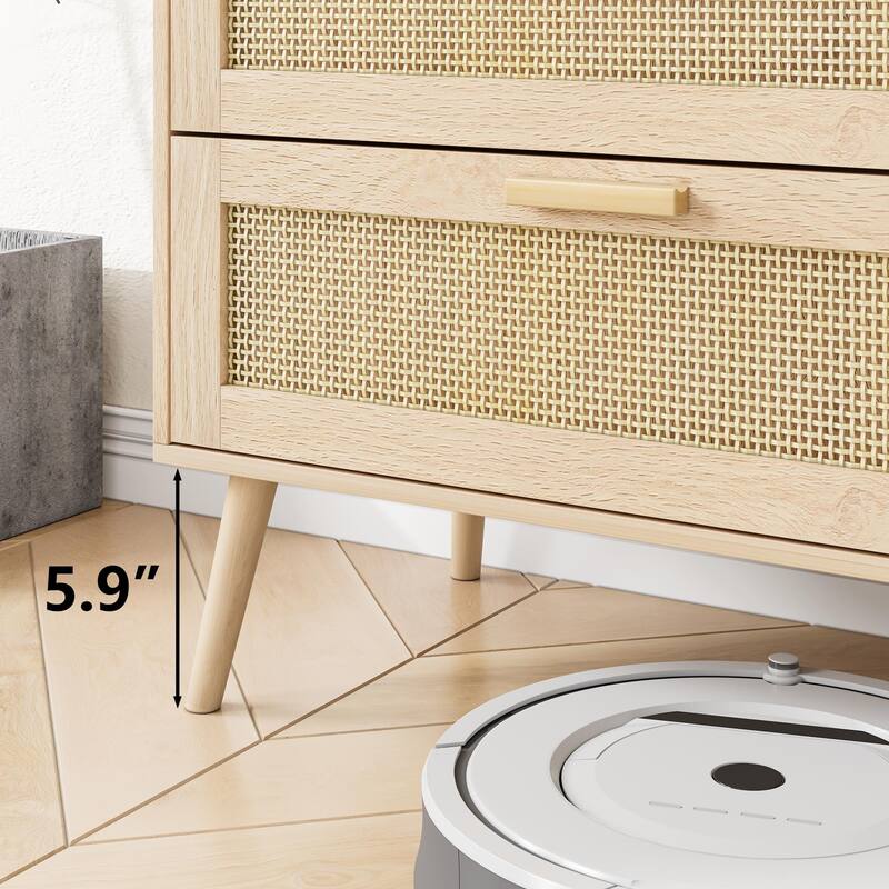 Rattan 6 Drawers Chest of Dressers for Bedroom 6 Drawer Dresser, Wide Chest with Handles for Living Room, Bedroom, Hallway