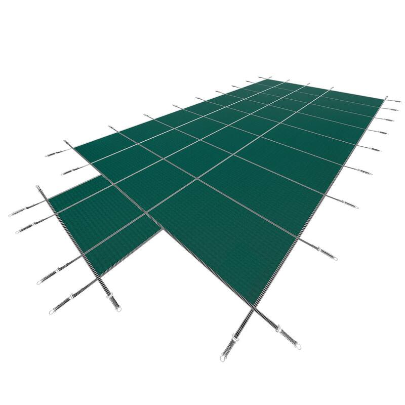 Rectangle Inground Pool Safety Cover Green Mesh with Center End Steps
