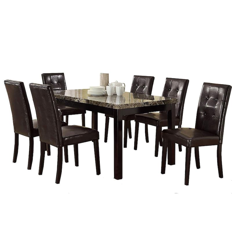 Rectangular Dining Table with Faux Marble and Pine Wood - Brown Finish Elegant Kitchen Table - 60