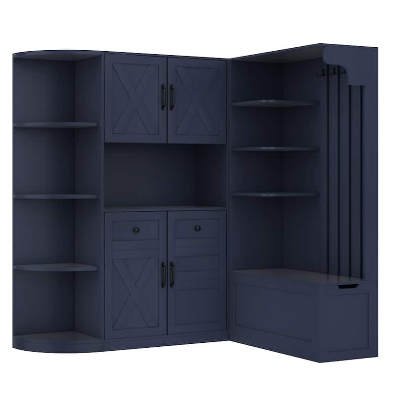 GDFStudio - Jill Versatile Left-Right Combination Hall Cabinet with 4 Hooks and Hall Tree 2-in-1