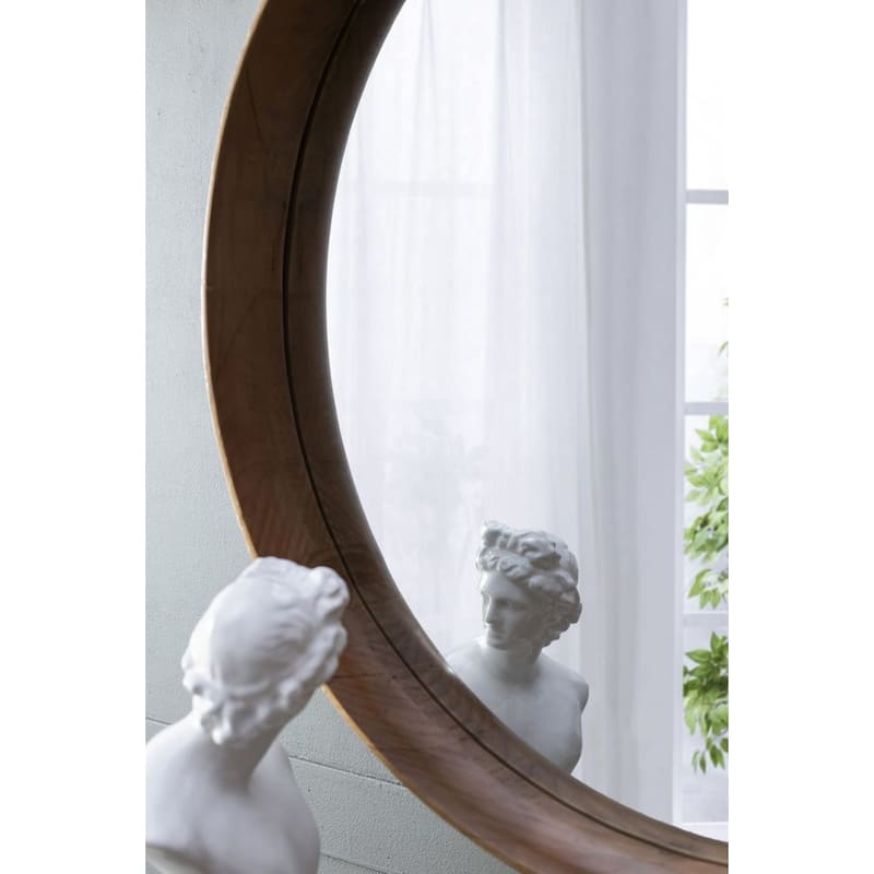 Wooden Round Wall Mirror - 31.5" - Brown