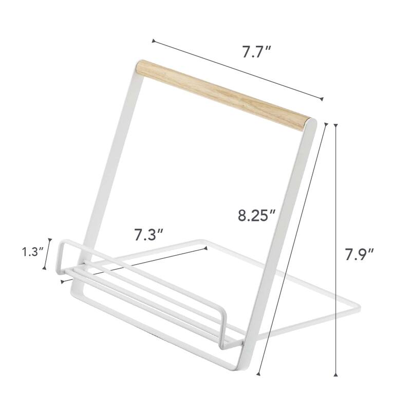 Yamazaki Home Tablet and Cookbook Stand, Steel and Wood, Holds 4.4 lbs - L 7.28 x W 7.68 x H 7.87 inches