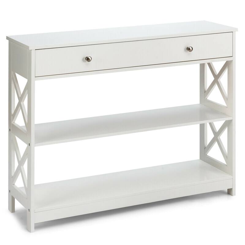 Gymax Console Table Drawer Shelves Sofa Accent Table Entryway Hallway - 39.5'' x 12'' x 31.5'' - White