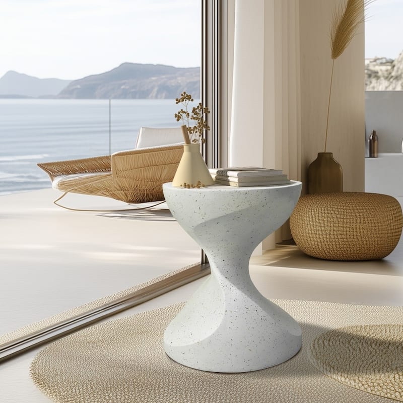 Hourglass Shaped Lightweight Concrete Patio Side Table Bedside Accent End Table - 14.76x19.68 inch