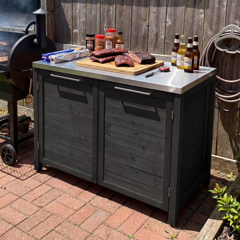 Modular Outdoor Kitchen Island Set, 100% Solid Wood BBQ Cabinet , Patio Kitchen Bar Table