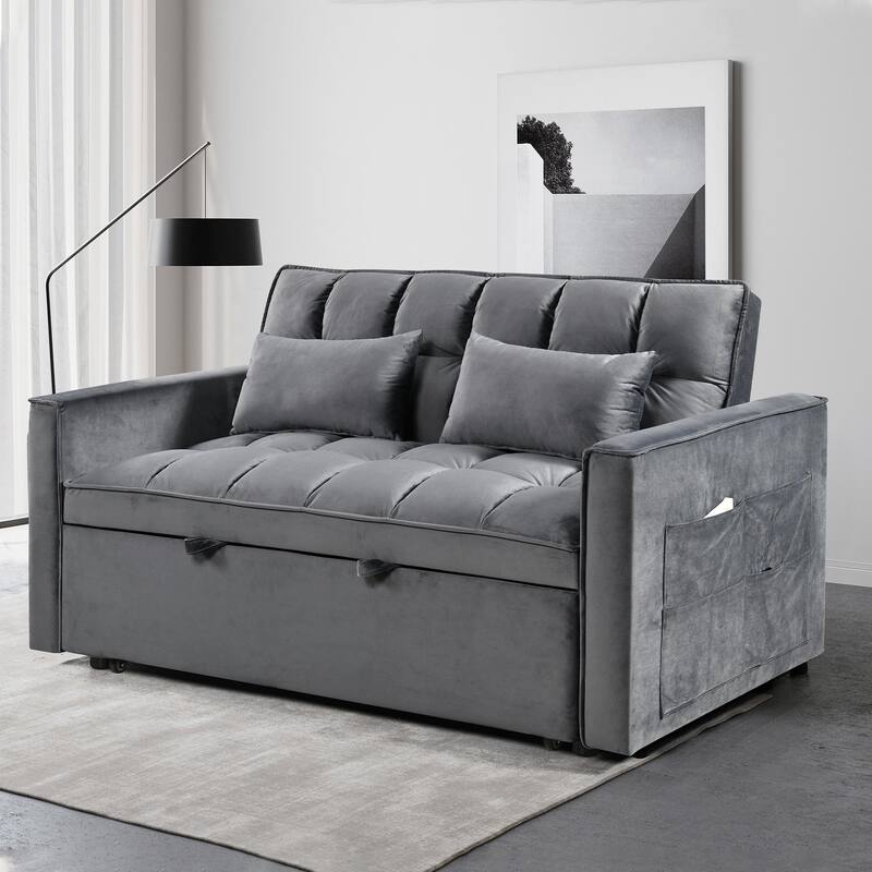 52.75" Velvet 2-Seater Sleeper Sofa with Curved Back & Cotton Padding