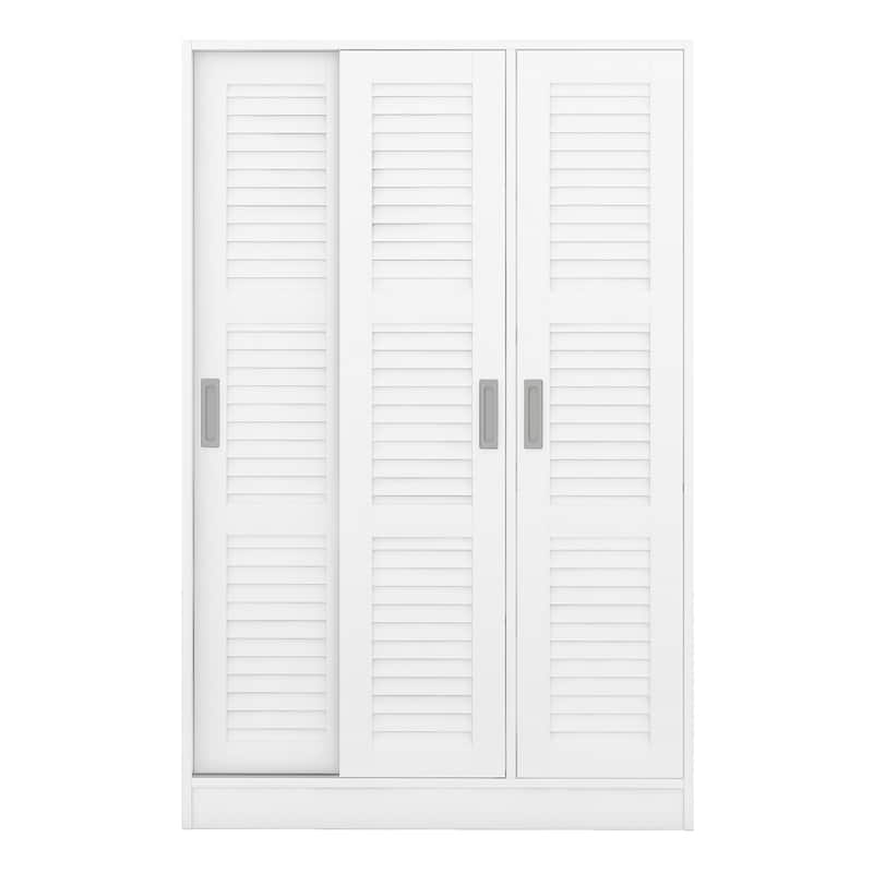Tall Shutter Armoire Cabinet for Bedroom, Sliding Barn Door Wardrobe with Storage Shelves and Hanging Clothes Rod