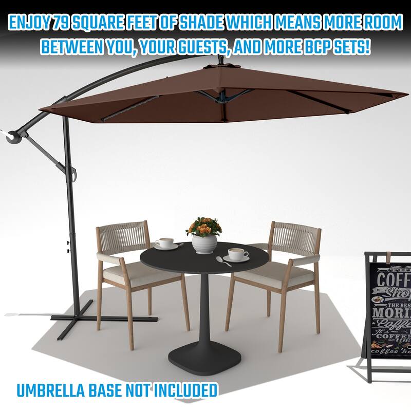 Patiowell 10ft Cantilever Patio Umbrella, Offset Hanging Outdoor Table Umbrella with Tilt Crank, 6 Sturdy Ribs and Cross Base