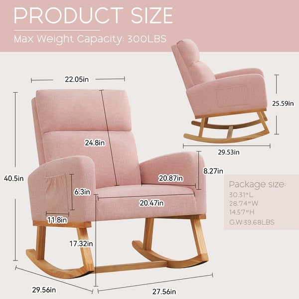dimension image slide 8 of 18, HOMYKA 28" Wide Rocking Chair for Nursery with Solid Wood Leg