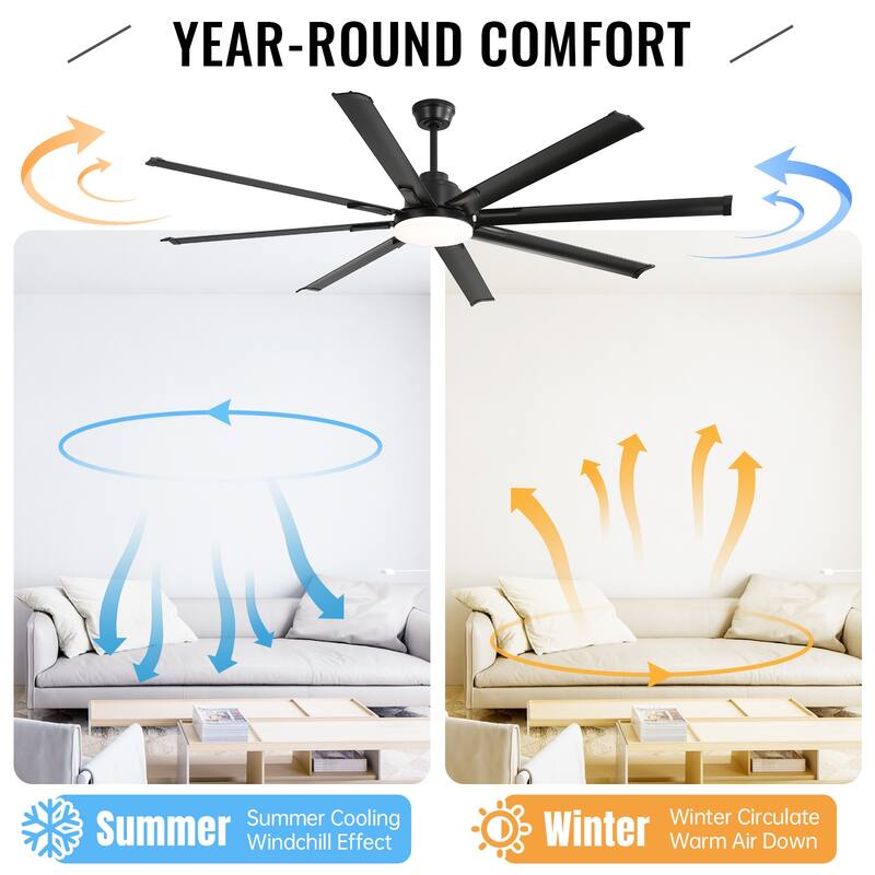 72"/84" Great Room Windmill Matte Black Smart Ceiling Fan with LED Light Kit and Remote