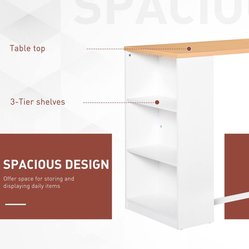 Modern Bar Table Counter Height Dining Table with 3 Storage Shelves for Kitchen, Dining Room, Living Room, White