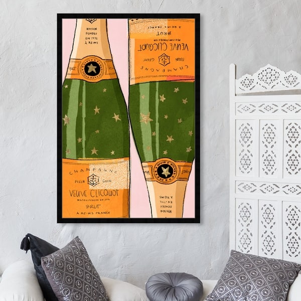 slide 2 of 22, Oliver Gal 'Shiny Champagne' Drinks and Spirits Wall Art Framed Print Champagne - Green, Orange 30 x 45 - Black