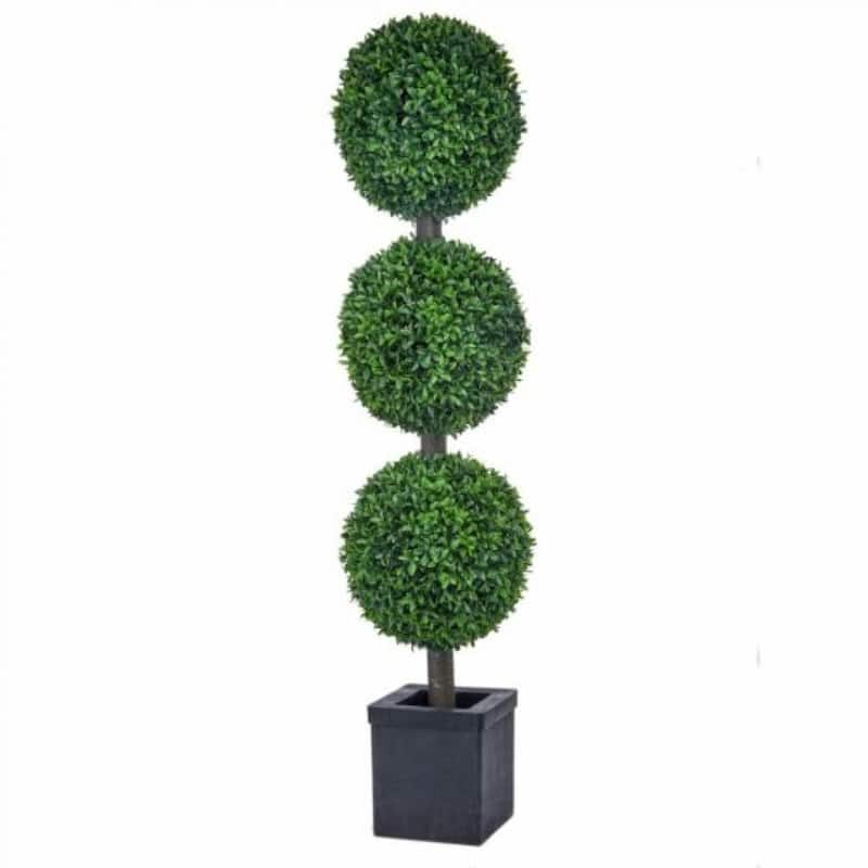 Potted American Boxwood Triple Ball Topiary Faux Plants And Trees