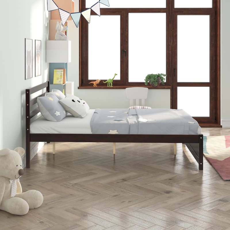 Full Size Wood Platform Bed Frame with Headboard