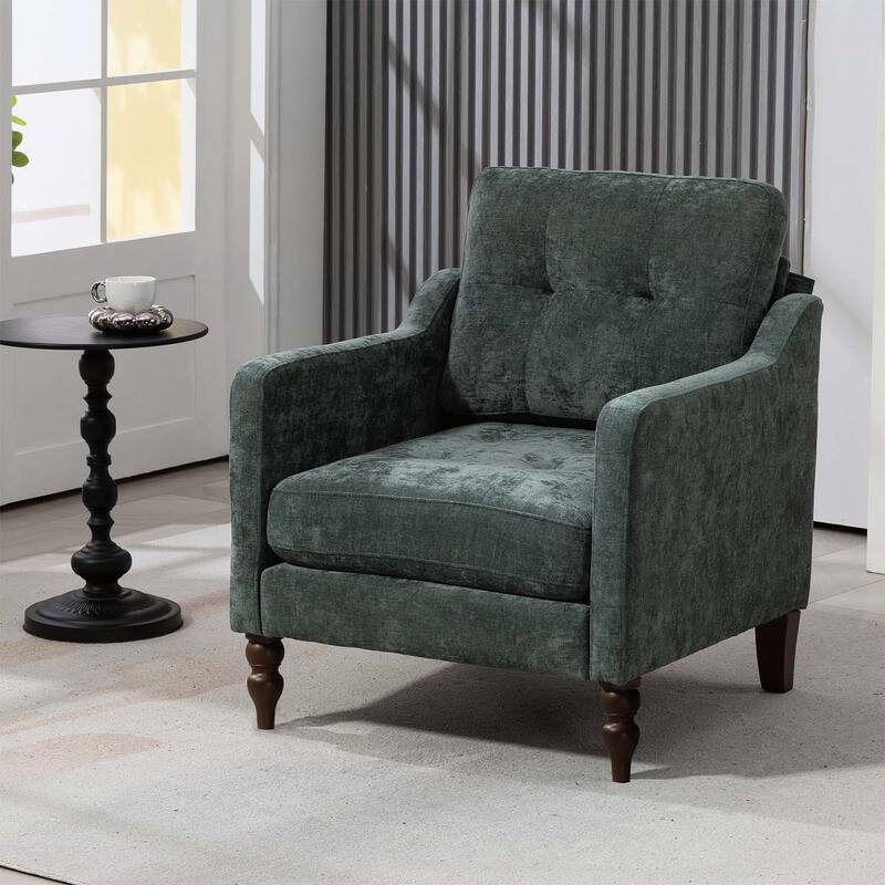Accent Chair with USB Charging,Ergonomic Backrest,and Retro Wooden Legs