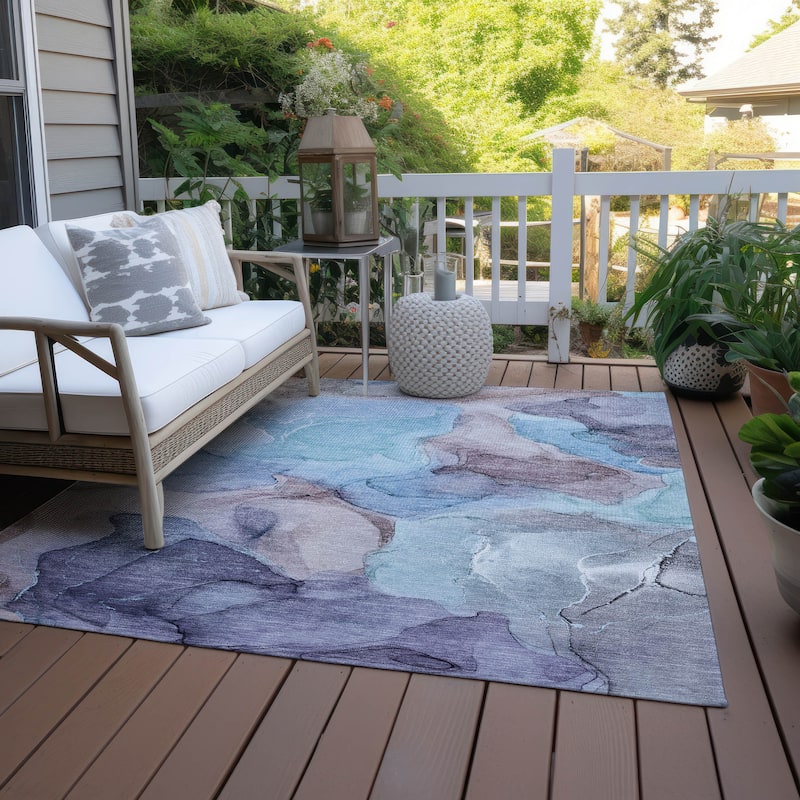 Machine Washable Indoor/ Outdoor Chantille Watercolor Navy Rug - Navy - 9' x 12'