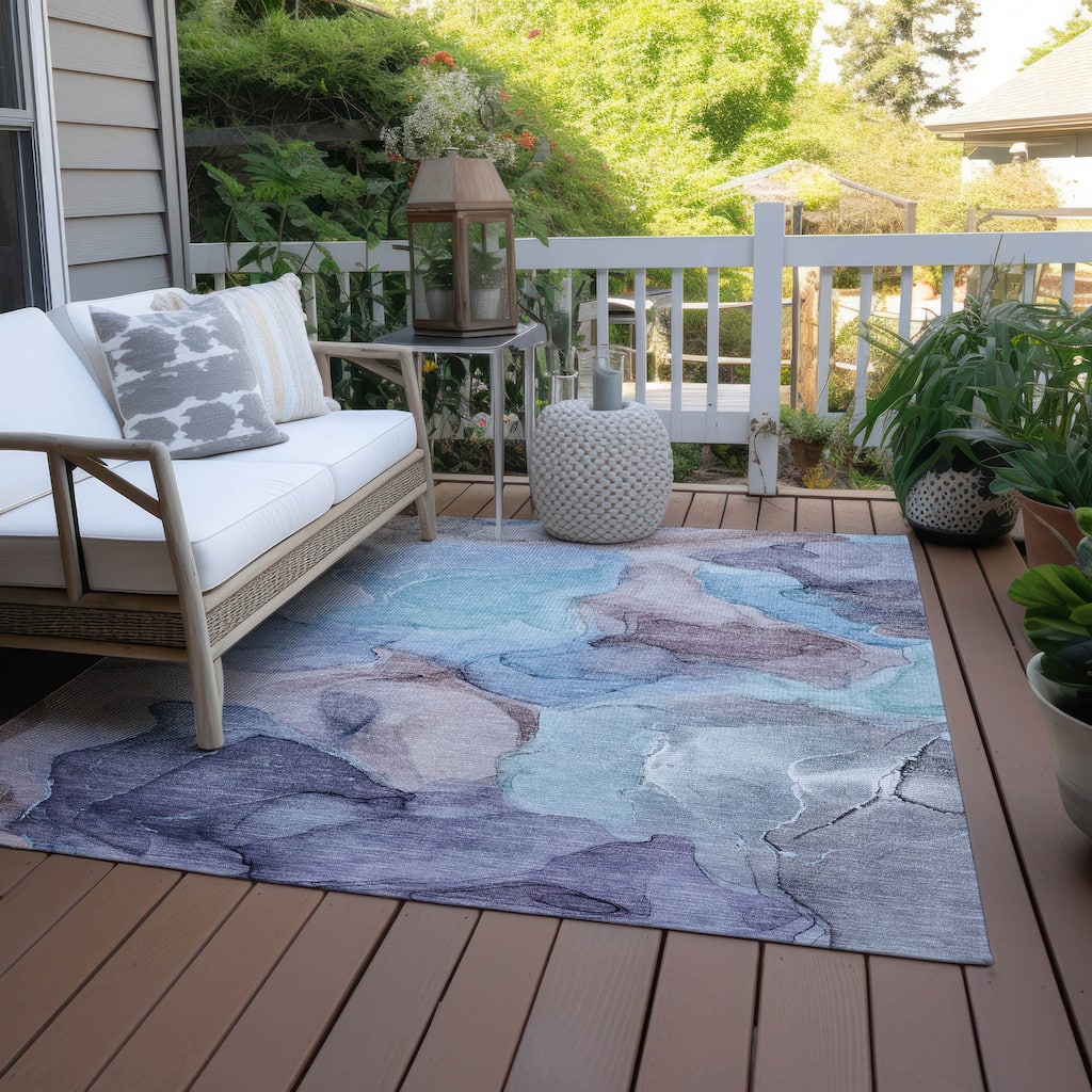 Machine Washable Indoor/ Outdoor Chantille Watercolor Navy Rug