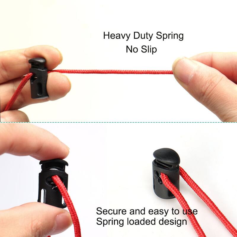 6pcs Plastic Cord Lock Stopper Spring Toggle Fastener Organizer Black