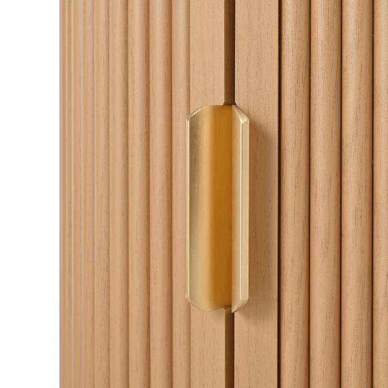 Nesting Coffee Table Set of 2, Modern Storage Coffee Table, Round Tea Table and End Table Set with Sliding Tambour Door