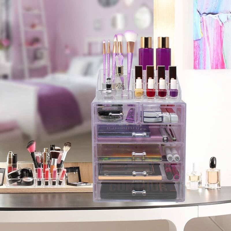 Acrylic Cosmetics Makeup Storage Case Display Set - 6 Drawers & Slots