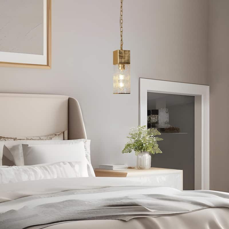 Luxmira Modern Mini Luxury Glam Gold Cylinder Single Pendant with Art Glass for Kitchen Island - W 3.9" x H 14.6"