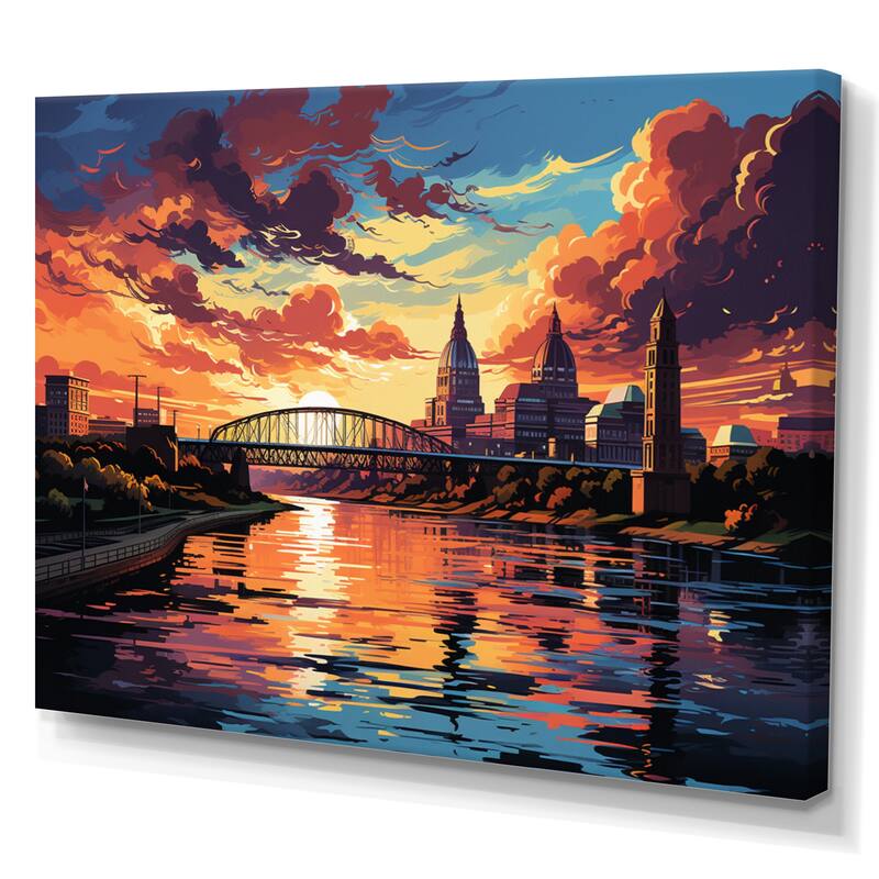 Designart "Orange Blue City St. Louis City" Cityscapes Wall Decor