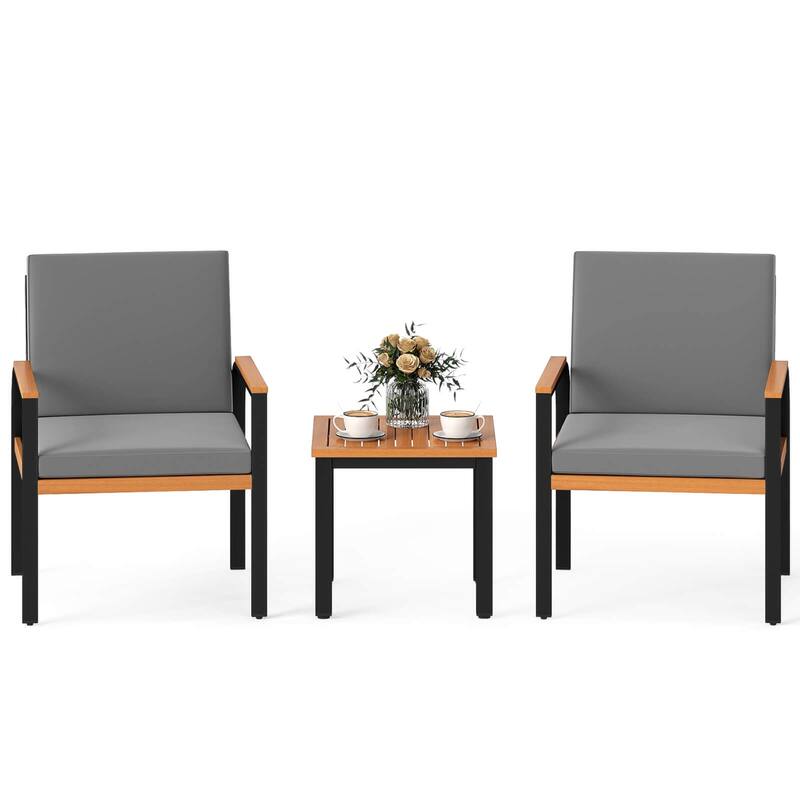 Costway 3 PCS Patio Furniture Set with Coffee Table Removable Cushions - See Details - Natural + Black - See Details