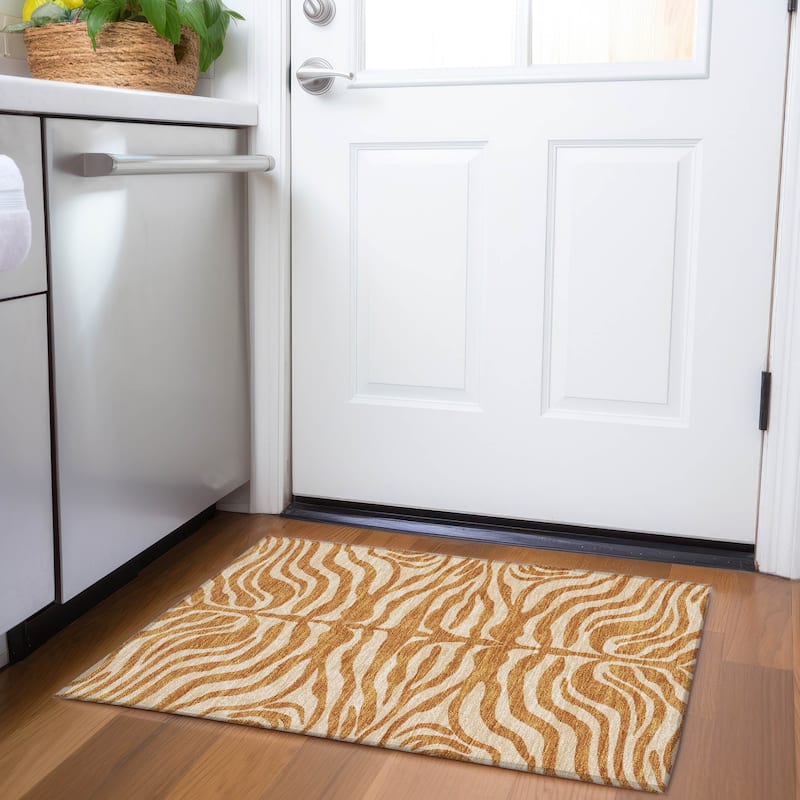 Premium Washable Super Soft Zebra Print Mayfield Rug - Paprika - 1'8" x 2'6"