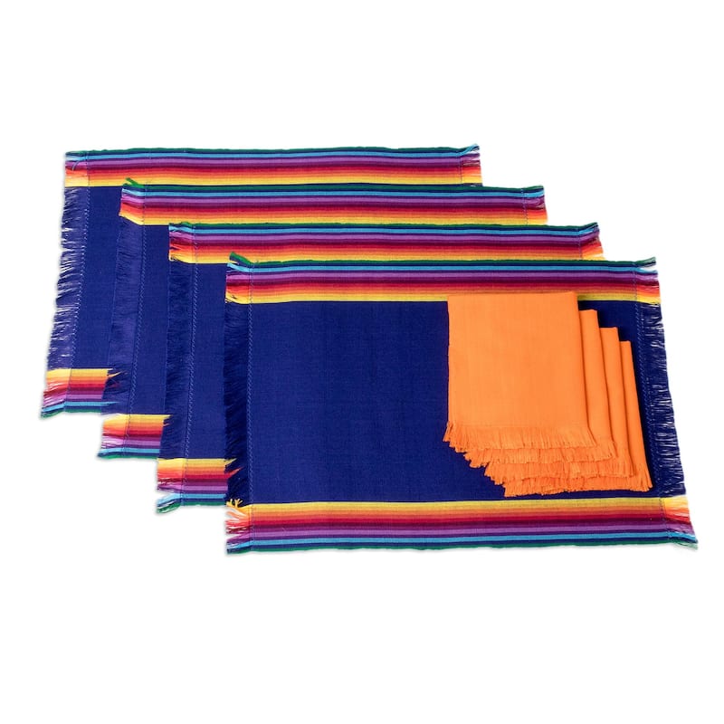 Novica Handmade Indigo Balance Cotton Placemats And Napkins (Set Of 4)