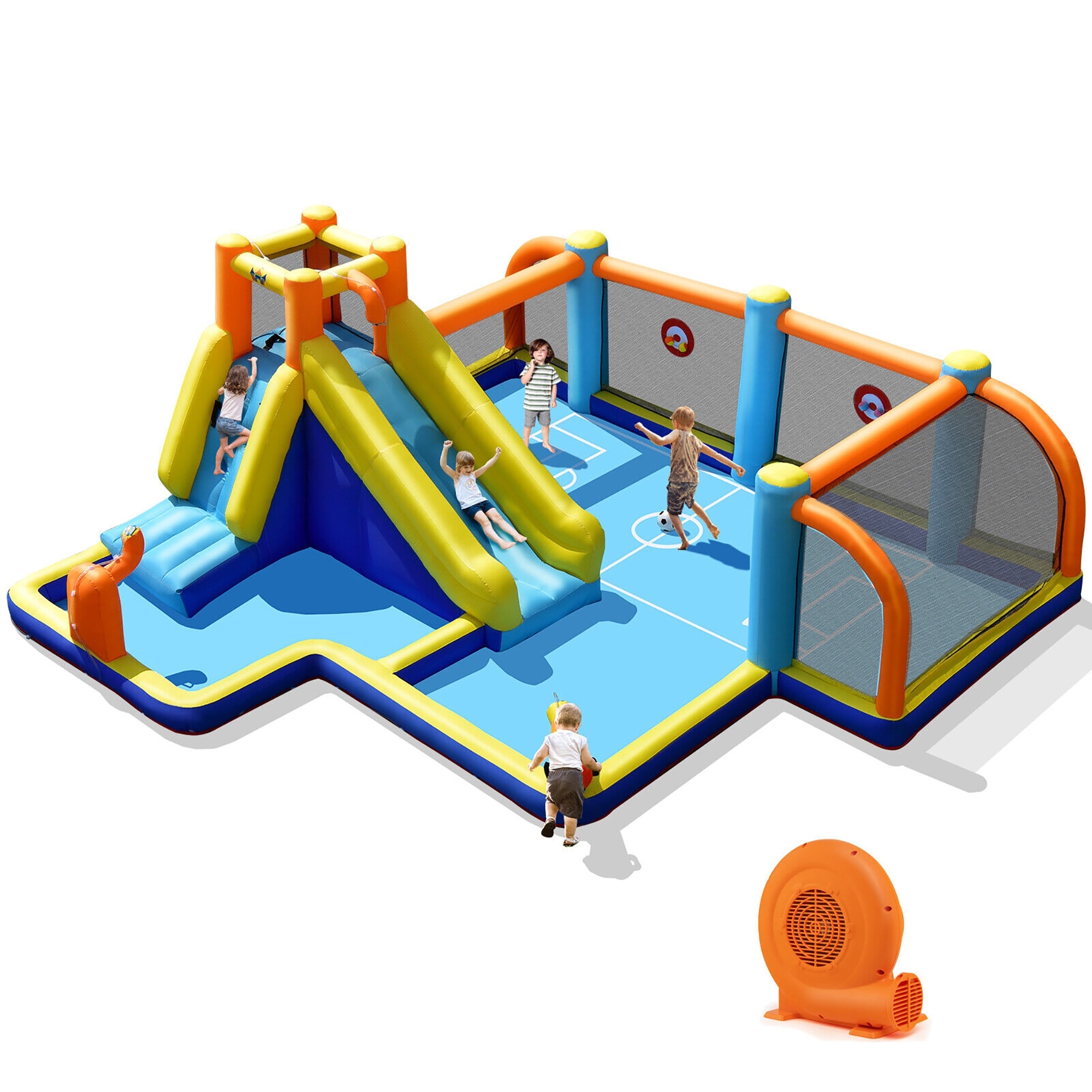 Gymax Giant Soccer-Themed Inflatable Water Slide Bouncer Splash Pool