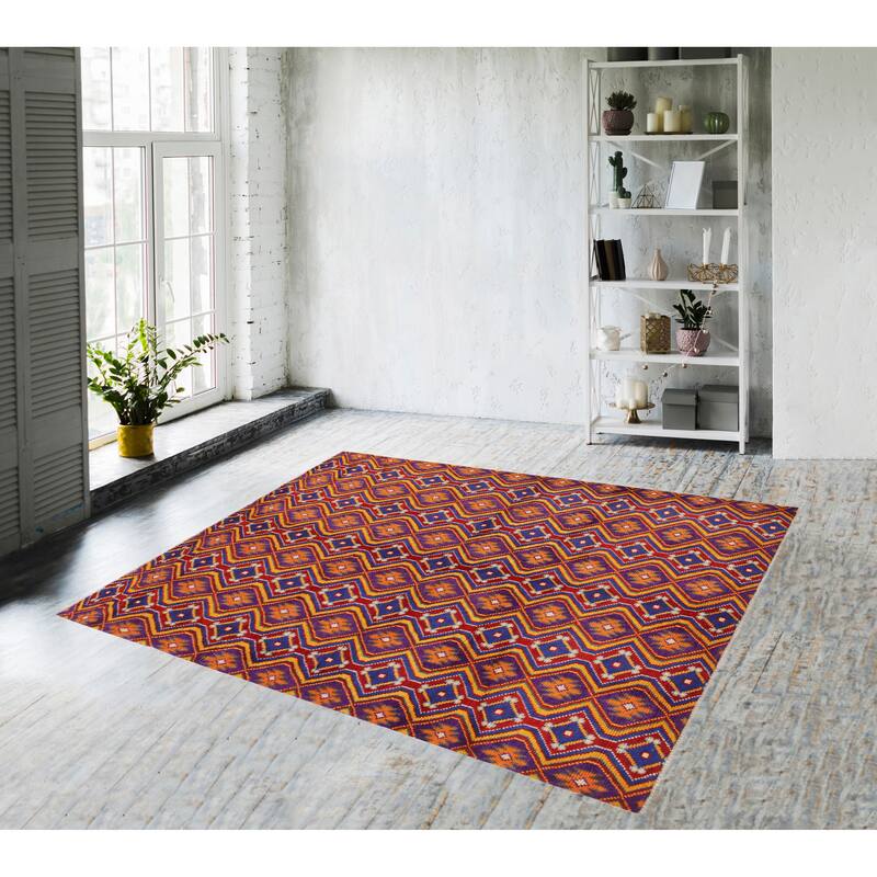 Boho Chic Balochi Sanchez Purple/Blue Hand Knotted Wool Rug - 4'11'' x 6'8''