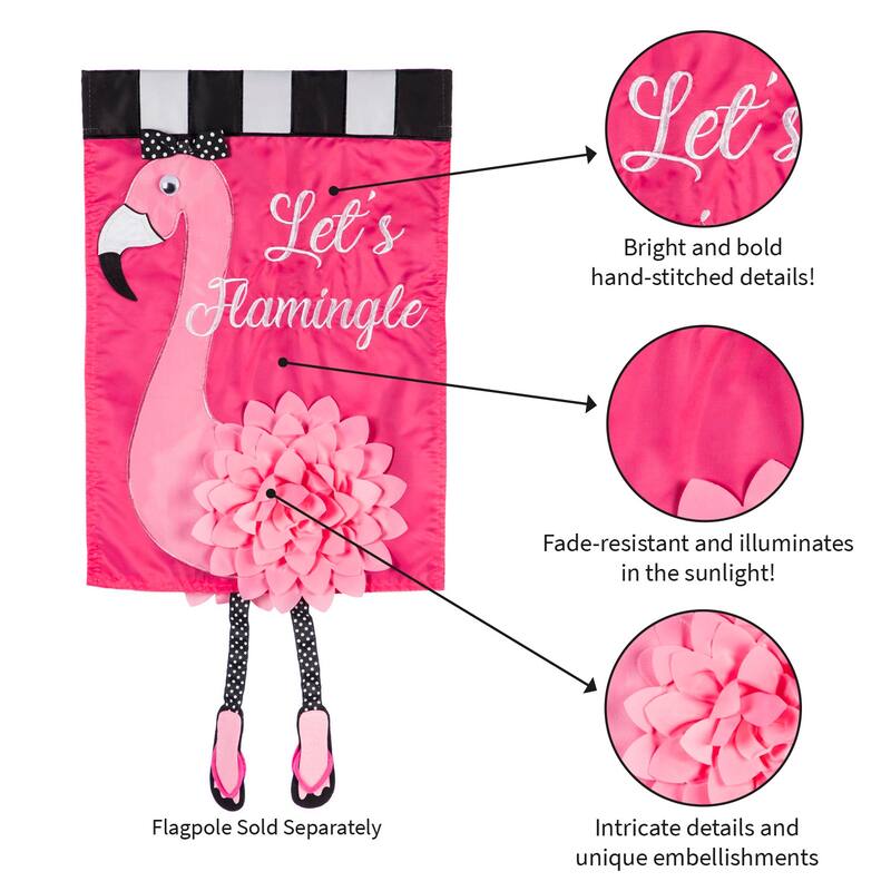 Let's Flamingle Garden Applique Flag
