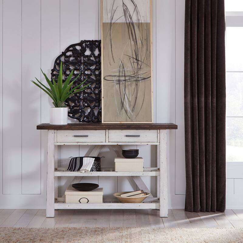 Farmhouse Dining Storage Server White and Natural Wood Finish - Antique White
