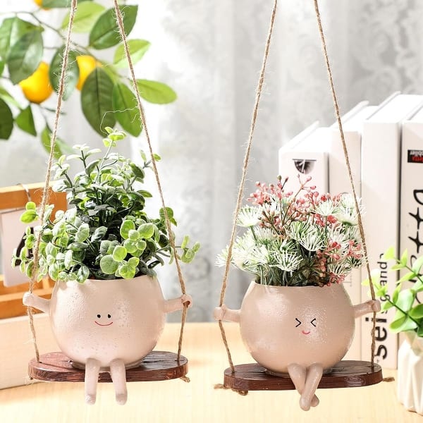 2 Pcs Swinging Plant Pots Funny Planters Hanging Cute Flower Head Planters  with Drainage Holes - Bed Bath & Beyond - 42723470