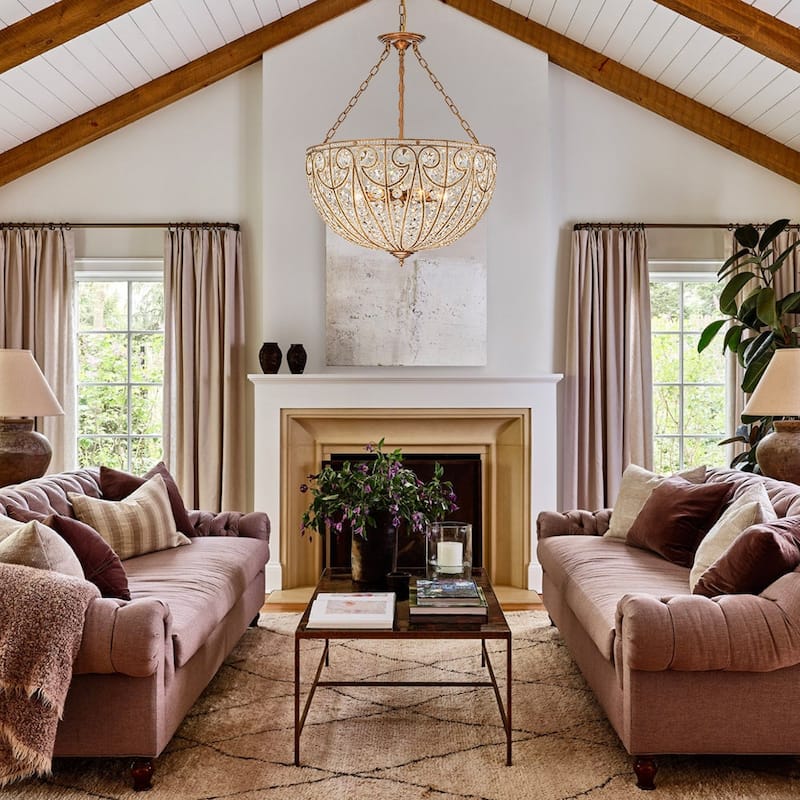 Spanish Antique Gold Bronze Crystal Accented Basket Cage Chandelier