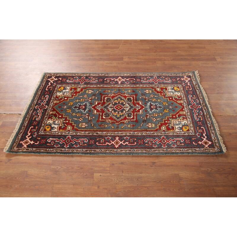 Geometric Heriz Serapi Rug Hand-Knotted Wool Carpet - 3'0"x 5'0"