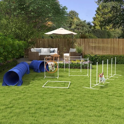 7PC Agility Training Equipment for Dogs with Tunnels, Jumping Ring