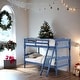 preview thumbnail 9 of 14, Twin over Twin Bunk Bed with Built-in Ladders Blue