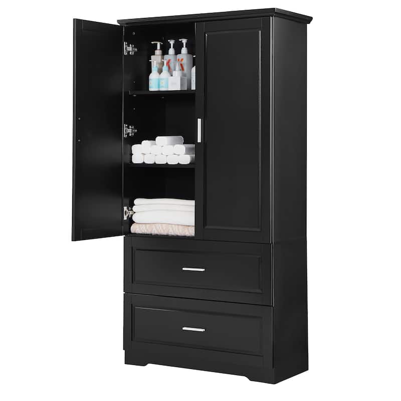 Rectangular Bathroom Cabinet with Doors and Drawers, Large Wooden Storage Cabinet 63-inch Tall Bathroom Towel Cabinet